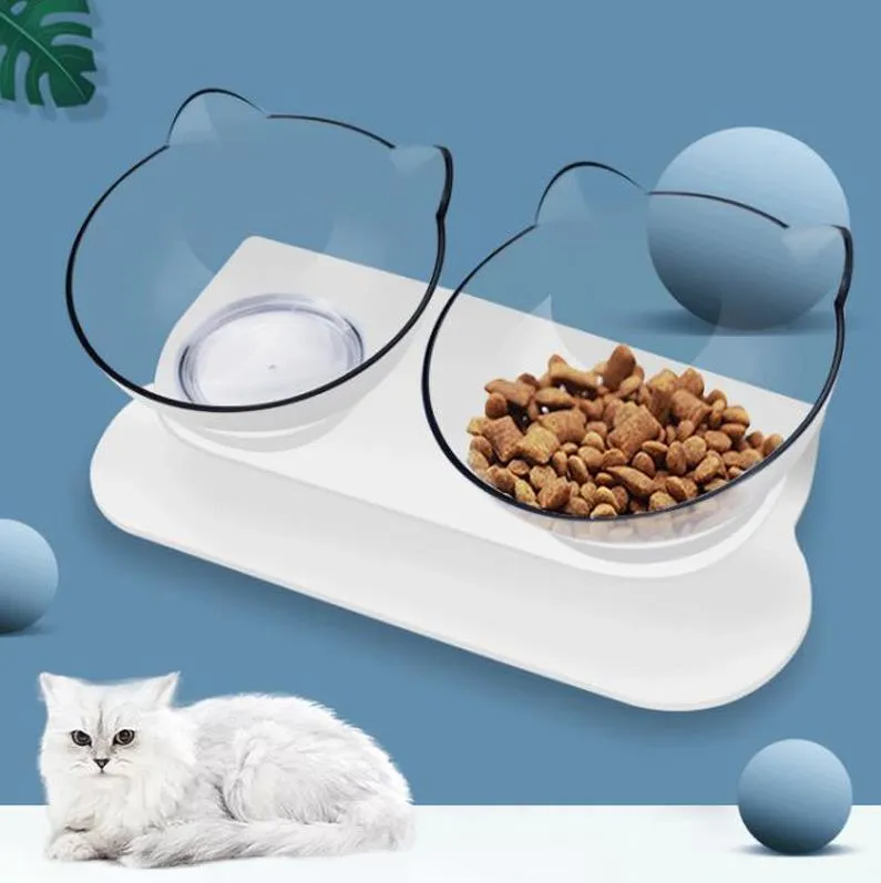 15° tilt adjustable non-slip pet double bowl
