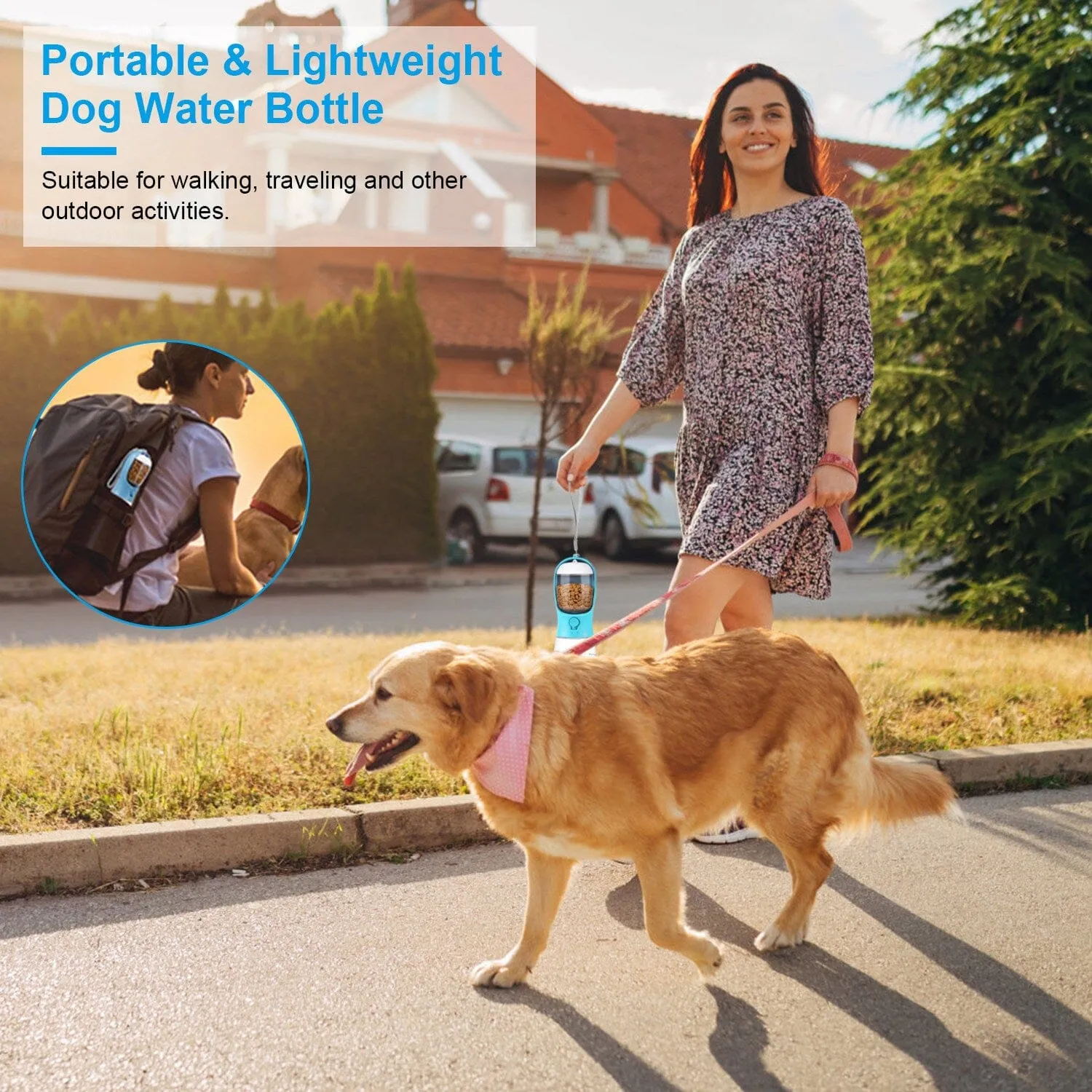 18.6 oz Portable Dog Water Dispenser with Detachable Food Container