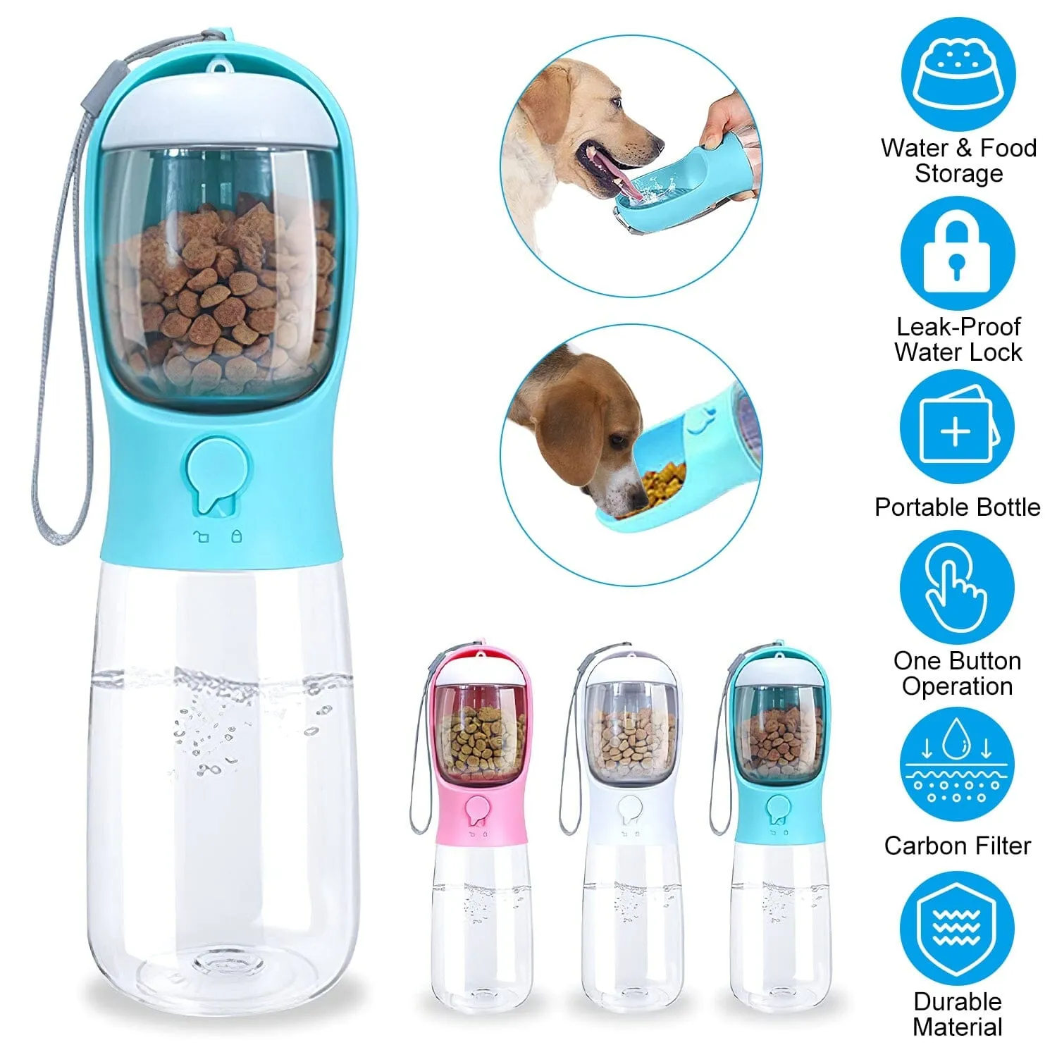 18.6 oz Portable Dog Water Dispenser with Detachable Food Container