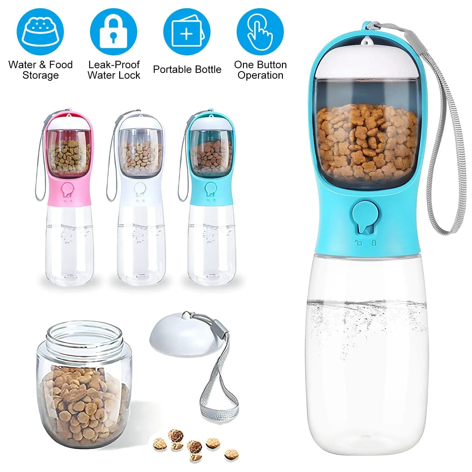 18.6 oz Portable Dog Water Dispenser with Detachable Food Container