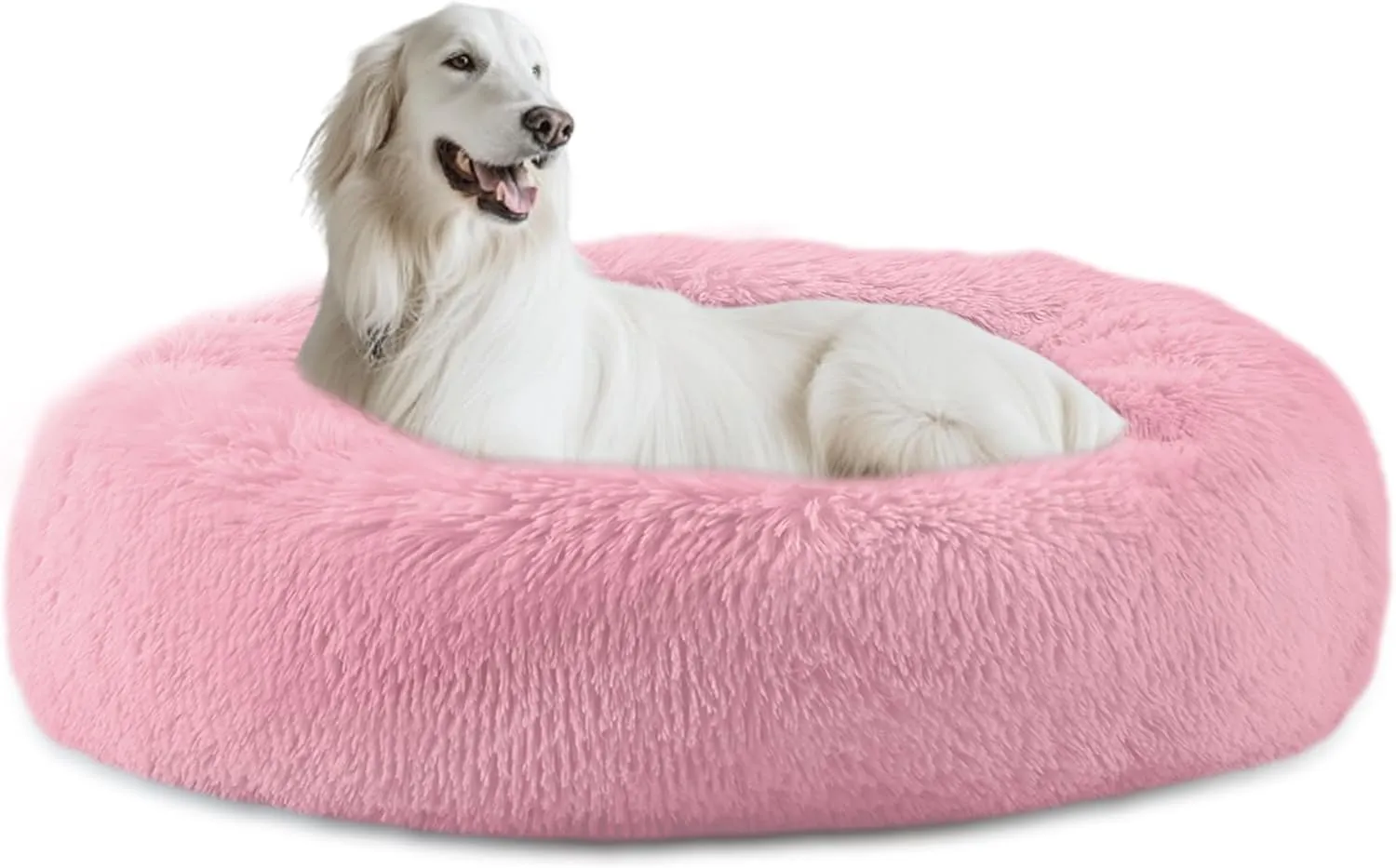 39'' inch Calming Dog Bed, Anti-Anxiety Donut Bed for Medium Large Dogs, Warming Cozy Soft Cute Round Washable, Marshmallow Cuddler Nest Puppy Dogs and Cats Bed,Pink