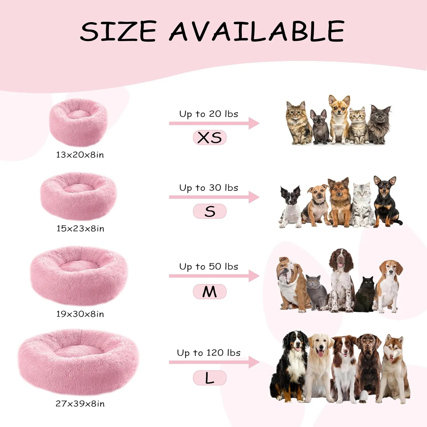 39'' inch Calming Dog Bed, Anti-Anxiety Donut Bed for Medium Large Dogs, Warming Cozy Soft Cute Round Washable, Marshmallow Cuddler Nest Puppy Dogs and Cats Bed,Pink