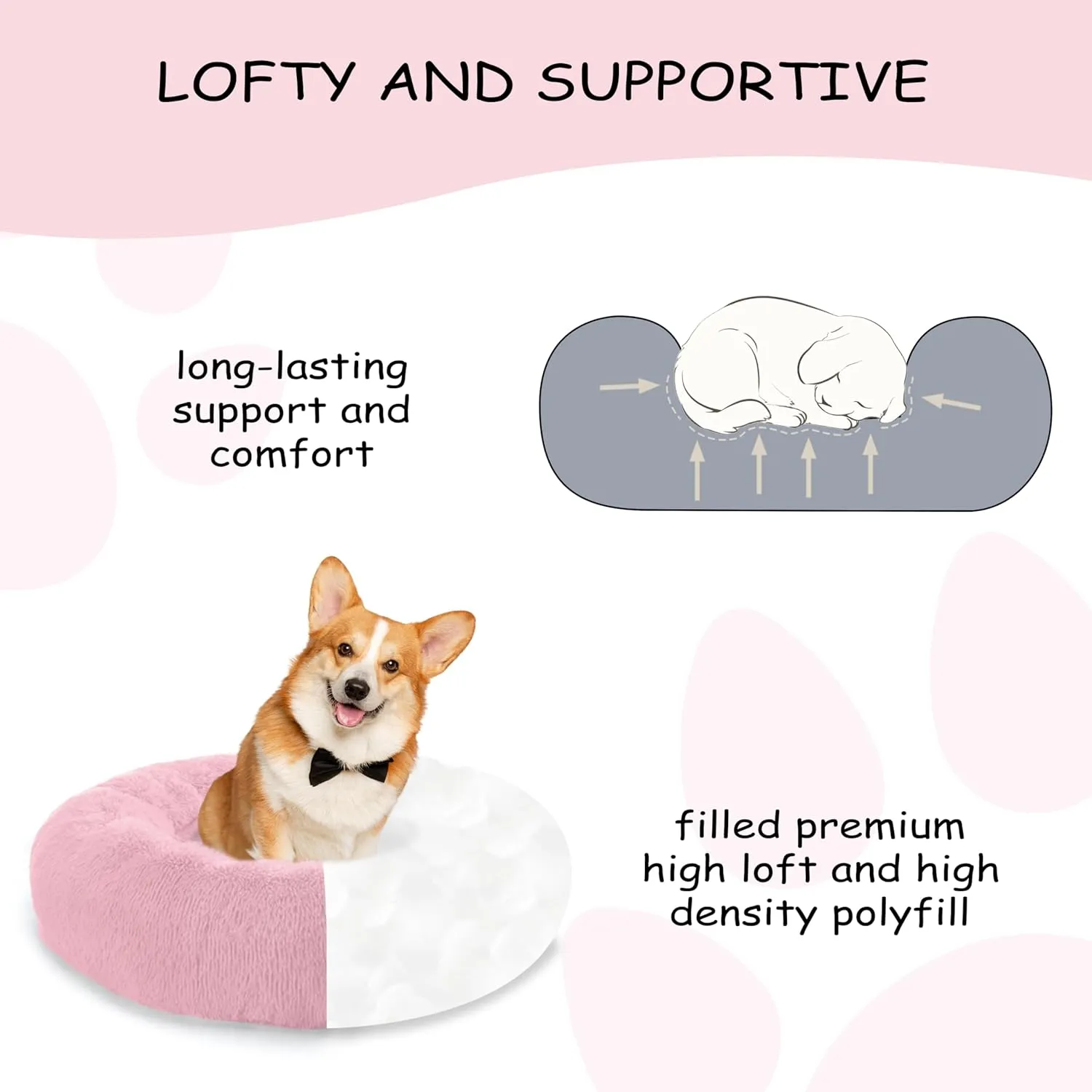 39'' inch Calming Dog Bed, Anti-Anxiety Donut Bed for Medium Large Dogs, Warming Cozy Soft Cute Round Washable, Marshmallow Cuddler Nest Puppy Dogs and Cats Bed,Pink