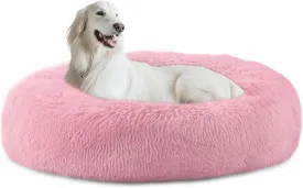 39'' inch Calming Dog Bed, Anti-Anxiety Donut Bed for Medium Large Dogs, Warming Cozy Soft Cute Round Washable, Marshmallow Cuddler Nest Puppy Dogs and Cats Bed,Pink