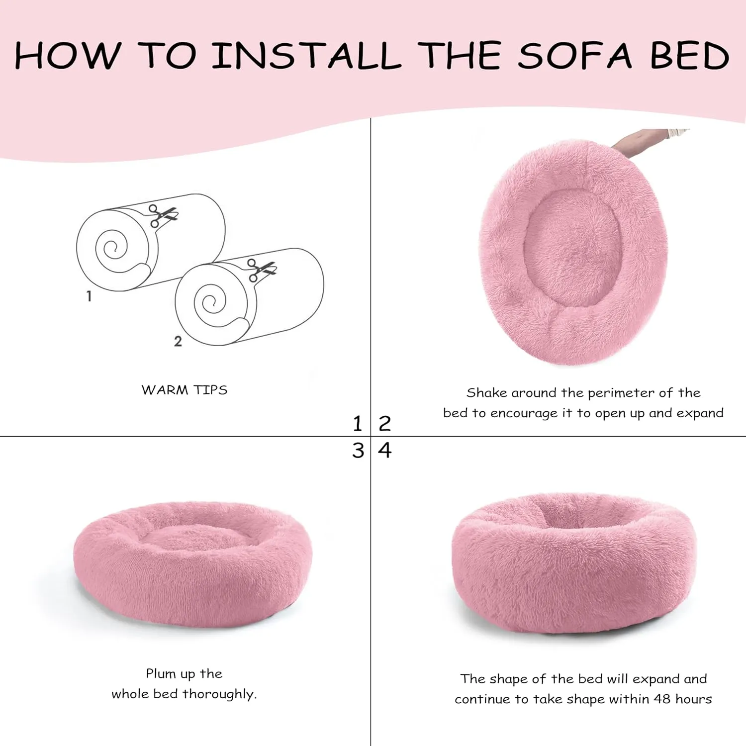 39'' inch Calming Dog Bed, Anti-Anxiety Donut Bed for Medium Large Dogs, Warming Cozy Soft Cute Round Washable, Marshmallow Cuddler Nest Puppy Dogs and Cats Bed,Pink
