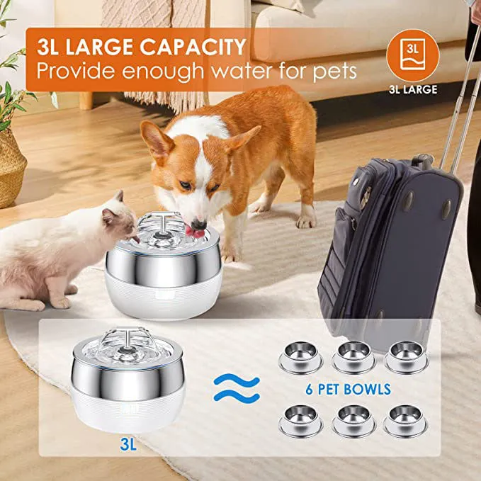 3L Electric Stainless Steel Pet Water Fountain BPA-Free
