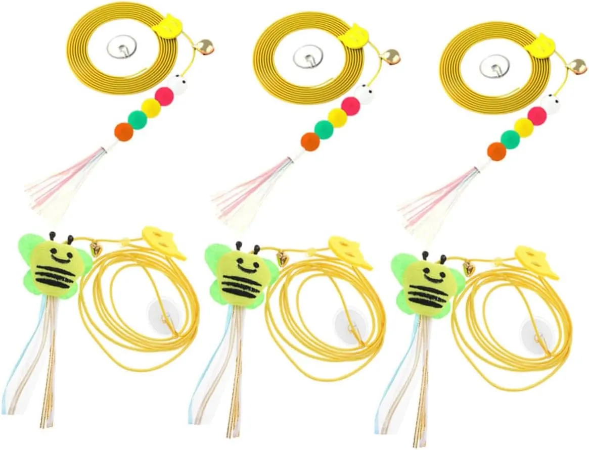 6pcs Retractable Cat Teaser Indoor Caterpillar Bee Chase for Cats Interactive Hanging Door Frame Play for Boredom Relief and Self Amusement