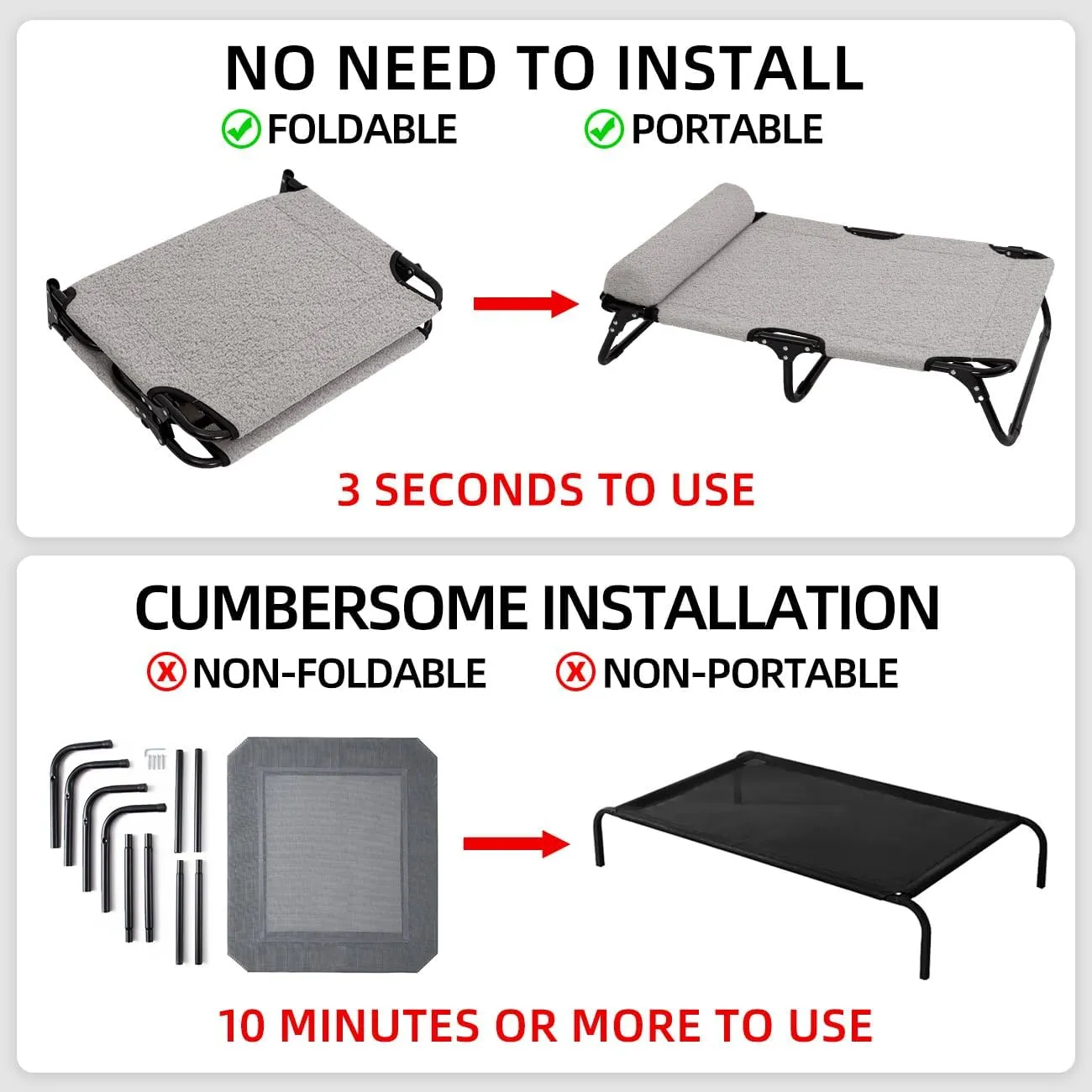 ABE Raised Dog Bed - X-Large Elevated Outdoor Cot, Cooling Off-Ground Dog Bed