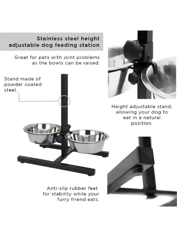 Adjustable Pet Bowls Feeding Station with Anti-Slip Stand - 3 Pieces