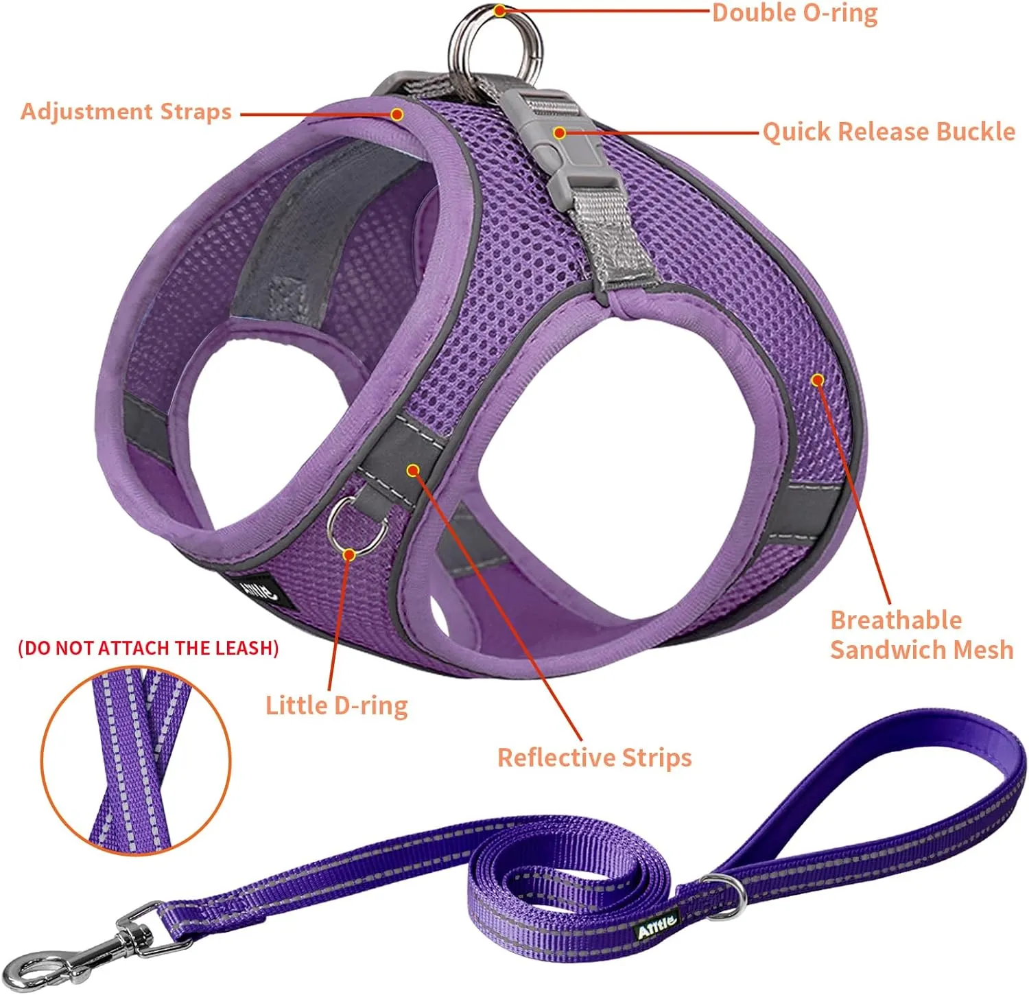 AIITLE Escape Proof Dog Harness - Step in Adjustable Dog Harness No Choke Over with Breathable Mesh and Quick-Release Buckle for Spring- Outdoor Walking, Camping for Medium Dogs Pure Purple XL