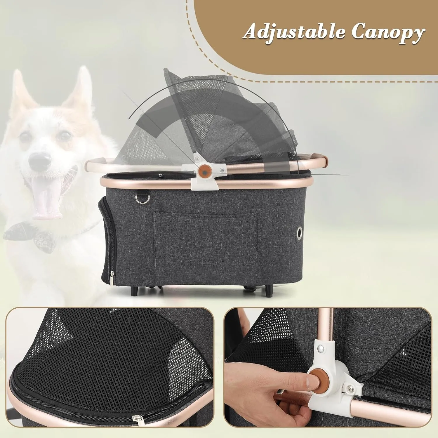 Athena collection Dog Stroller for Small Dogs,One-Hand-Fold Pet Stroller with Detachable Carrier,Lightweight Cat Stroller up to 22lbs(Dark Gray)