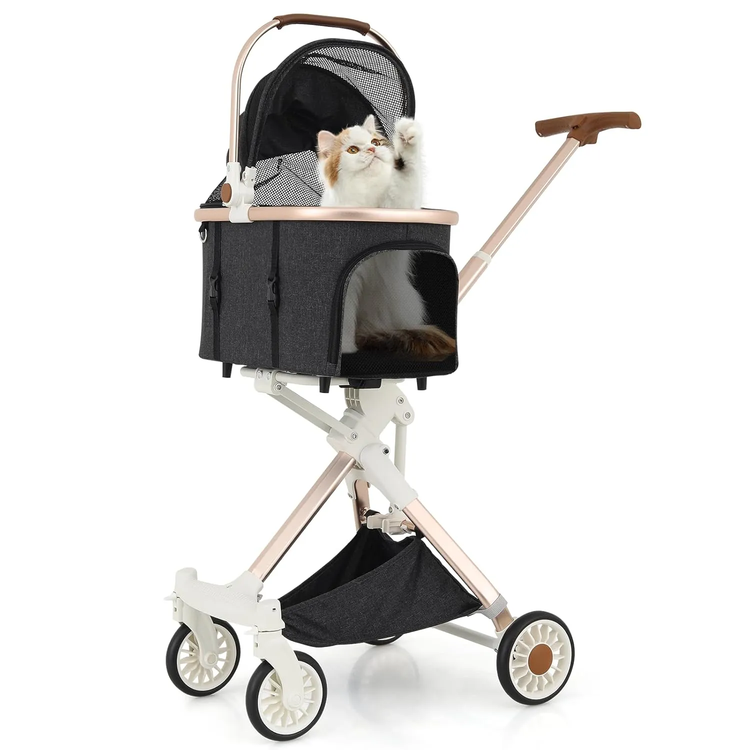 Athena collection Dog Stroller for Small Dogs,One-Hand-Fold Pet Stroller with Detachable Carrier,Lightweight Cat Stroller up to 22lbs(Dark Gray)