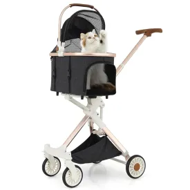 Athena collection Dog Stroller for Small Dogs,One-Hand-Fold Pet Stroller with Detachable Carrier,Lightweight Cat Stroller up to 22lbs(Dark Gray)