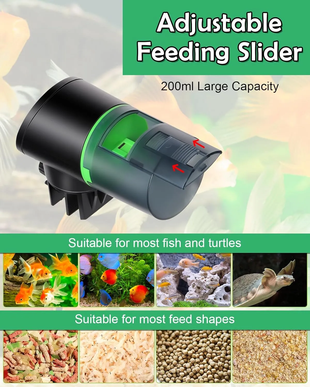 Automatic Fish Feeder for Aquariums - Rechargeable Auto Fish Food Dispenser Timer Feeder with USB Charger CableLCD Screen, Customized Schedule