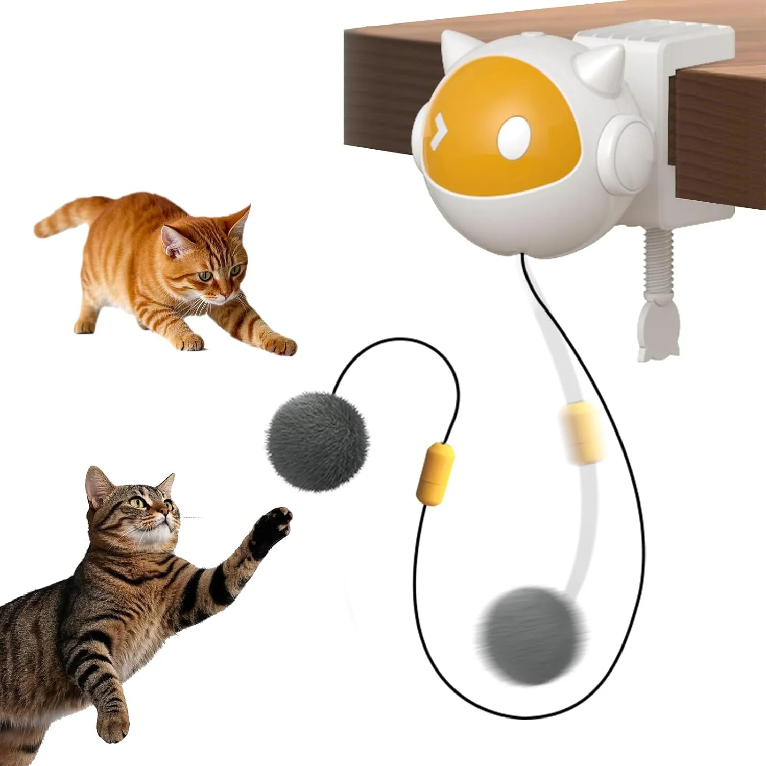 Automatic Interactive Cat Toy with Random Rising & Falling Mode, Best Fluffy Ball Toy for Bored Indoor Adult Cats, Alone Kitty. No-Drill Installation, Need 2 AAA Batteries Operated