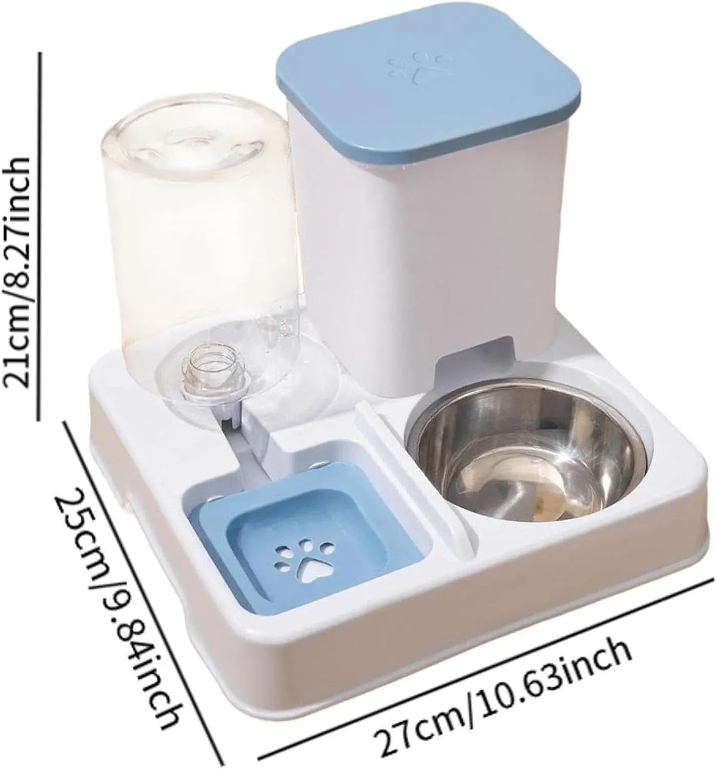 Automatic Pet Feeder, Cat Food and Water Bowl Set, Removable 2 in 1 Feeder and Waterer Set, This Two-Piece Set is Suitable for Pet Feeding, Including Small and Medium-Sized Dogs, Kittens (Grey)