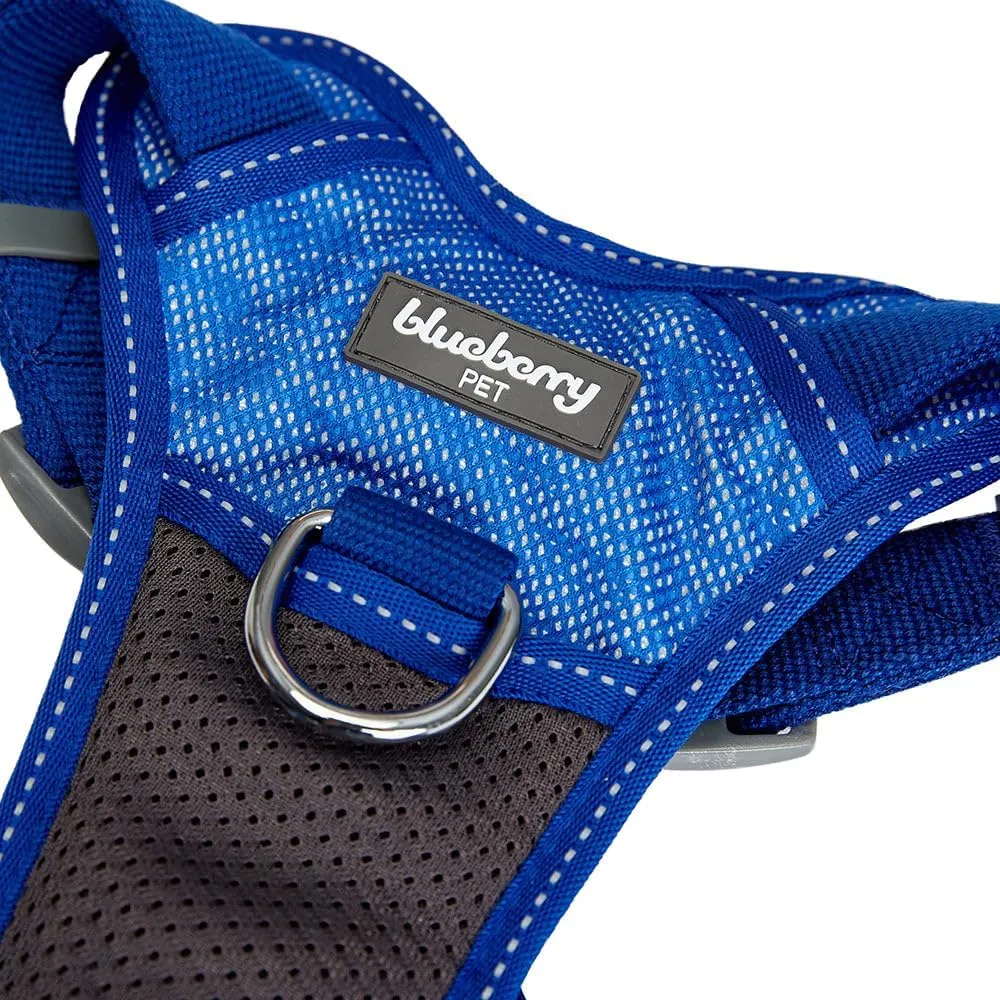 Blueberry Pet Soft & Comfy 3M Reflective Dog Harness Vest | Mesh Padded No Pull | Multi-Colored Stripe - Blue | Adjustable for Small Dogs