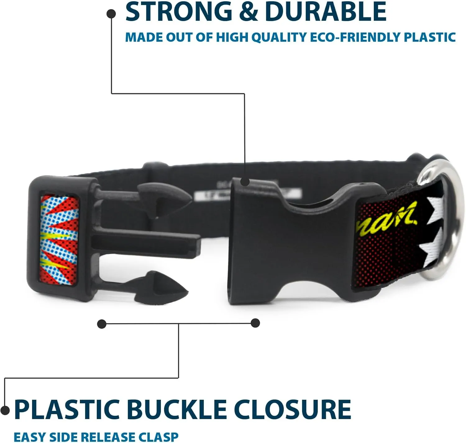 Buckle-Down Plastic Clip Collar - Wonder Woman Face w/Stars - 1.5" Wide - Fits 16-23" Neck - Medium
