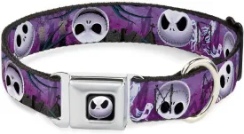 Buckle-Down Seatbelt Buckle Dog Collar - Jack Expressions/Ghosts in Cemetery Purples/Grays/White - 1.5" Wide - Fits 16-23" Neck - Medium