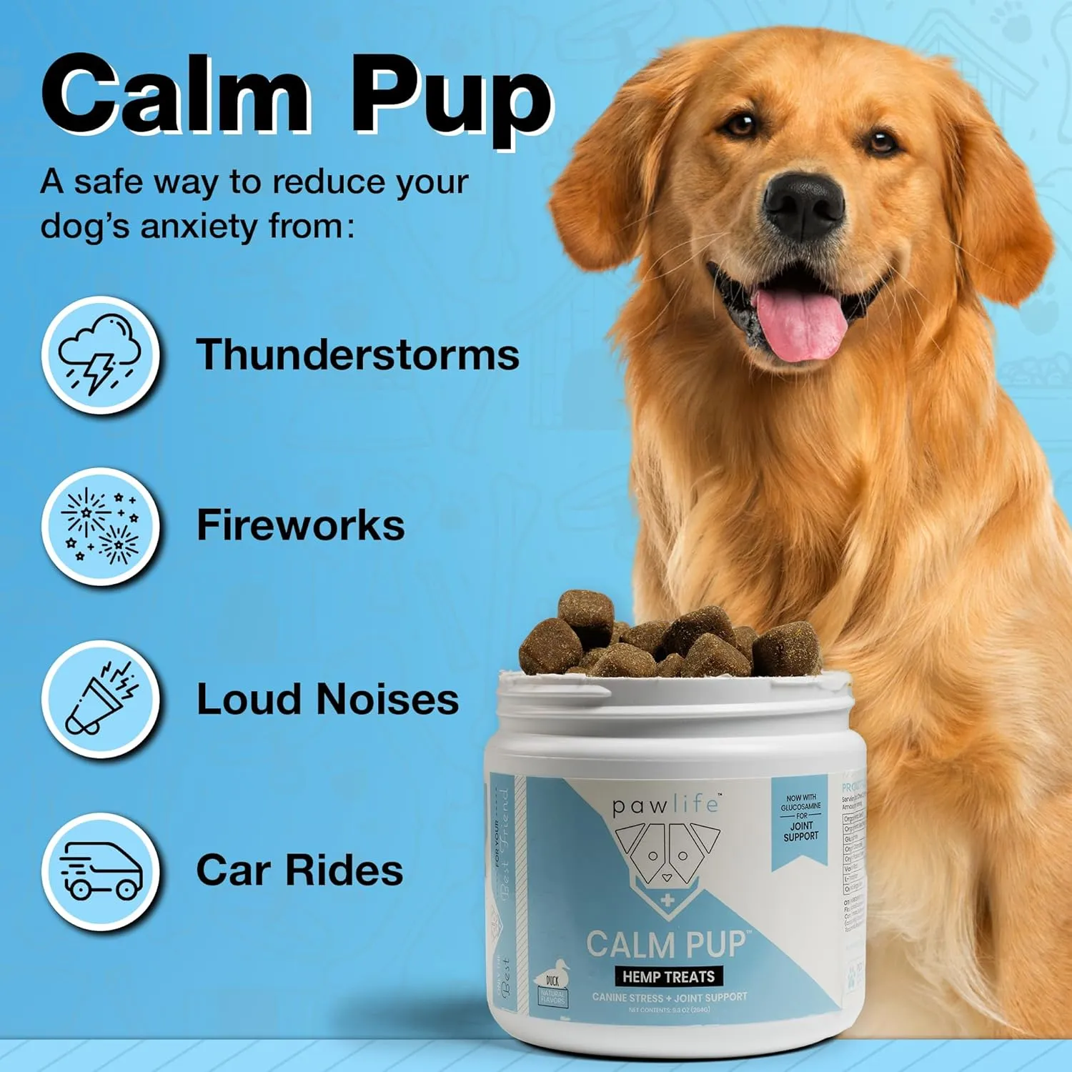 Calming Chews with Organic Hemp Oil| Dog Anxiety Relief & Travel Friendly| Glucosamine to Help with Join Support| 120 Soft Chews & up to 4-Month Supply