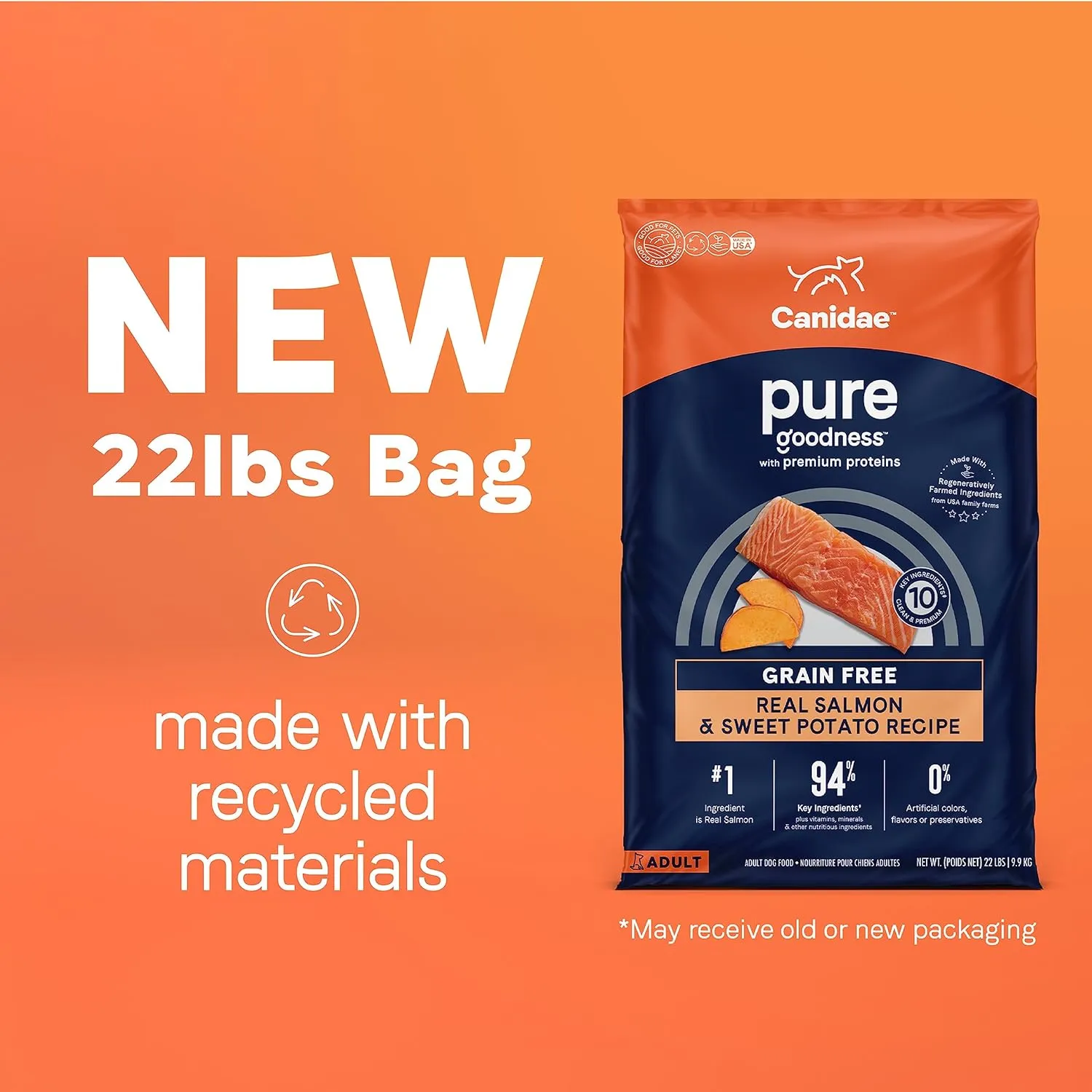 Canidae Pure Limited Ingredient Premium Adult Dry Dog Food, Real Salmon & Sweet Potato Recipe, 22 lbs, Grain Free
