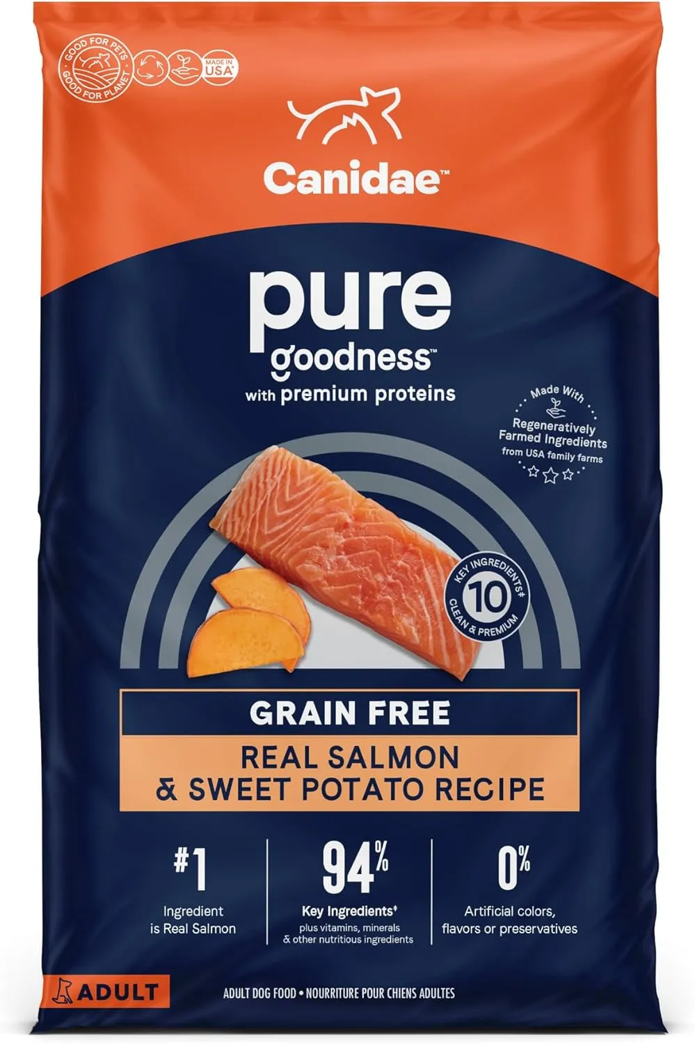 Canidae Pure Limited Ingredient Premium Adult Dry Dog Food, Real Salmon & Sweet Potato Recipe, 22 lbs, Grain Free