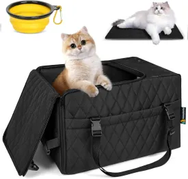 Cat Dog Carrier for Small and Medium Pets up to 15 Lbs, Soft Cats Carrier with Safety Zippers and Foldable Bowl, Portable Collapsible Travel Puppy Carrier