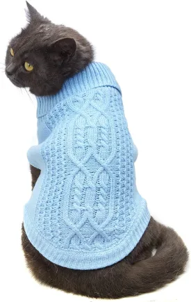 Cat Sweater Keep Your Pets Cozy, 16 Color Turtleneck Knitted Sleeveless Cat Clothes, Winter Outfits for Cats & Small Dogs During Cold Seasons (Blue, Large)