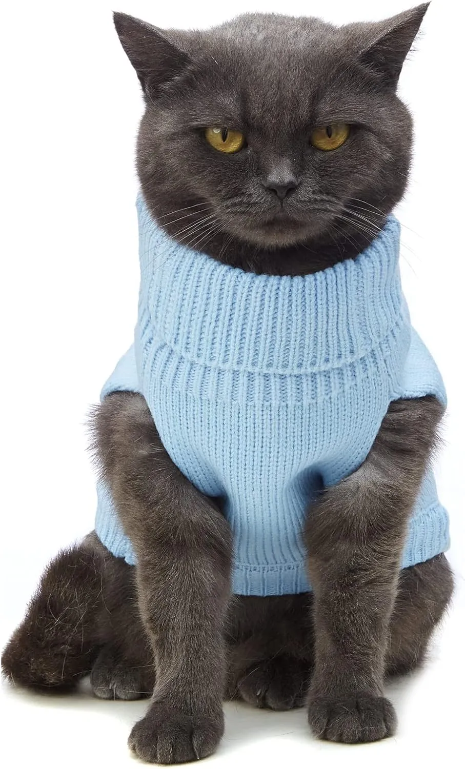 Cat Sweater Keep Your Pets Cozy, 16 Color Turtleneck Knitted Sleeveless Cat Clothes, Winter Outfits for Cats & Small Dogs During Cold Seasons (Blue, Large)