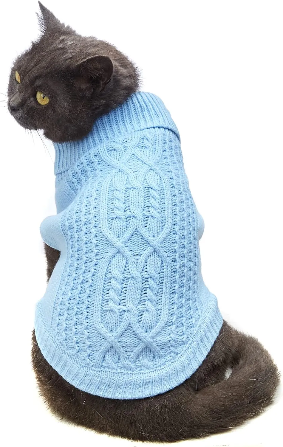 Cat Sweater Keep Your Pets Cozy, 16 Color Turtleneck Knitted Sleeveless Cat Clothes, Winter Outfits for Cats & Small Dogs During Cold Seasons (Blue, Large)