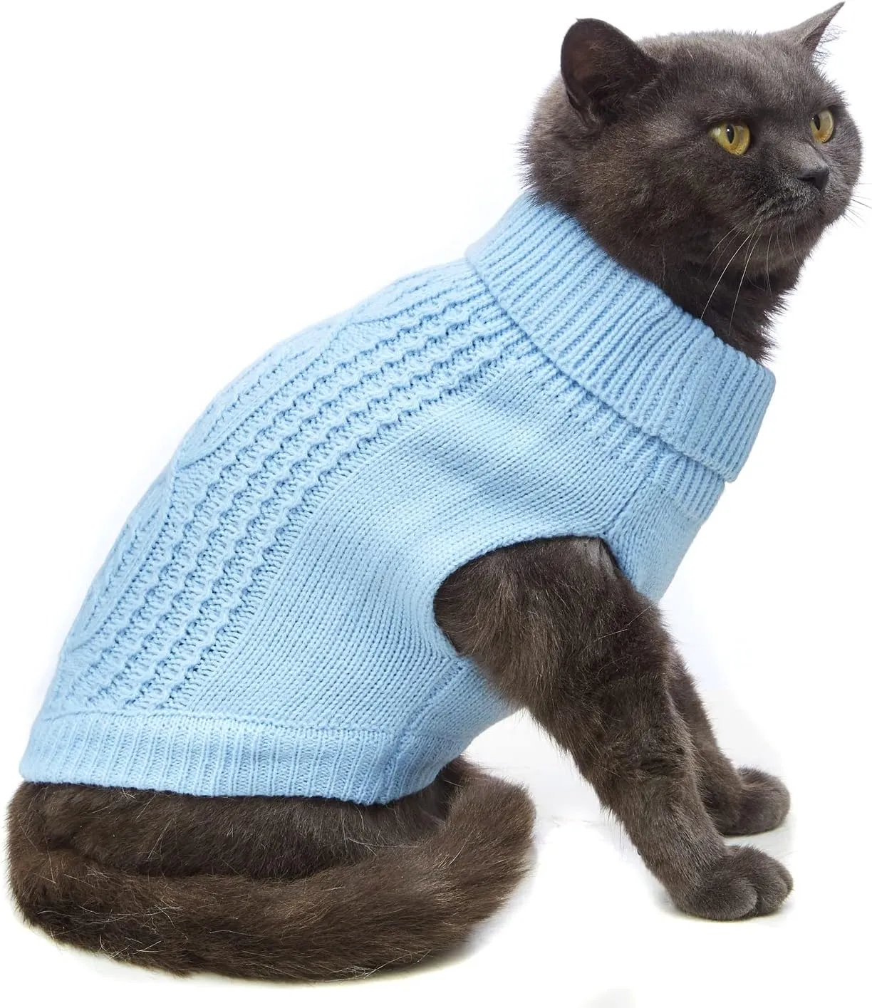 Cat Sweater Keep Your Pets Cozy, 16 Color Turtleneck Knitted Sleeveless Cat Clothes, Winter Outfits for Cats & Small Dogs During Cold Seasons (Blue, Large)