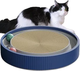 Cat Turbo Scratcher with Cat Toy Ball Track and Catnip, Round Cat Scratcher - Encourages Active Play and Scratching (Blue)