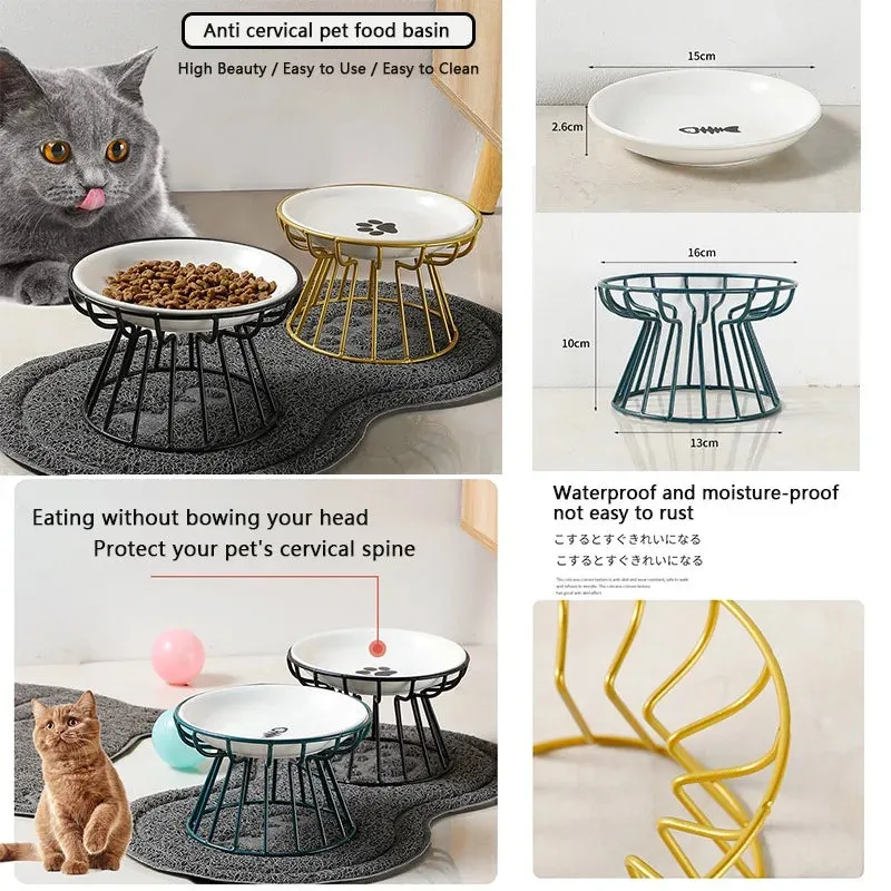 Ceramic Cat Feeder Pet Bowl Food Water Treats for Cats & Dogs Supplies Outdoor Feeding Drinking Stand Raised Bowl for Doggie