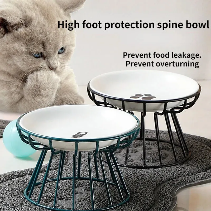 Ceramic Cat Feeder Pet Bowl Food Water Treats for Cats & Dogs Supplies Outdoor Feeding Drinking Stand Raised Bowl for Doggie