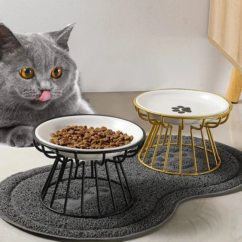 Ceramic Cat Feeder Pet Bowl Food Water Treats for Cats & Dogs Supplies Outdoor Feeding Drinking Stand Raised Bowl for Doggie