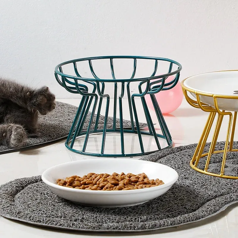 Ceramic Cat Feeder Pet Bowl Food Water Treats for Cats & Dogs Supplies Outdoor Feeding Drinking Stand Raised Bowl for Doggie