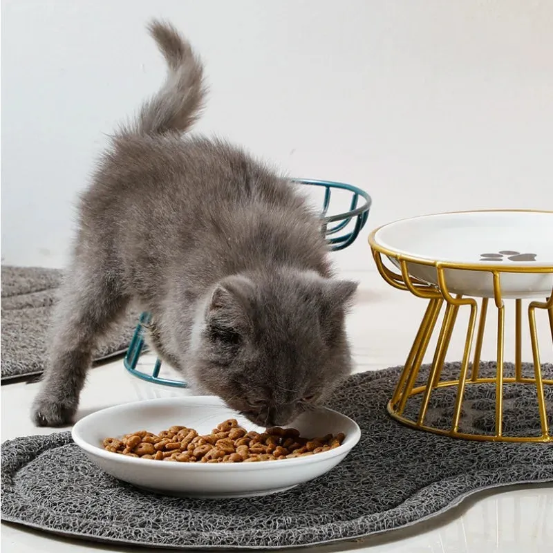 Ceramic Cat Feeder Pet Bowl Food Water Treats for Cats & Dogs Supplies Outdoor Feeding Drinking Stand Raised Bowl for Doggie