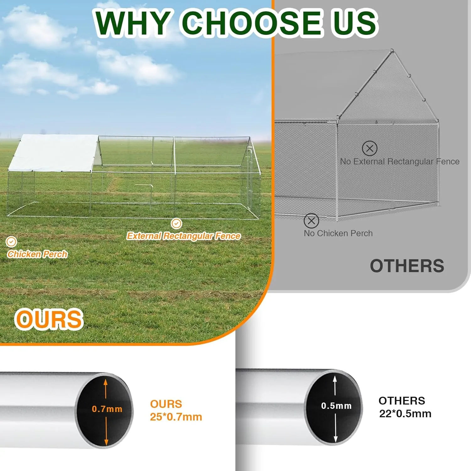 Chicken Coop Large Metal Chicken Run with Chicken Perch, Outdoor Dog Kennel with Roof Waterproof Anti-UV Cover Secure Lock for Outside Backyard Farm (19.7' L x 9.8' W x 6.72' H)