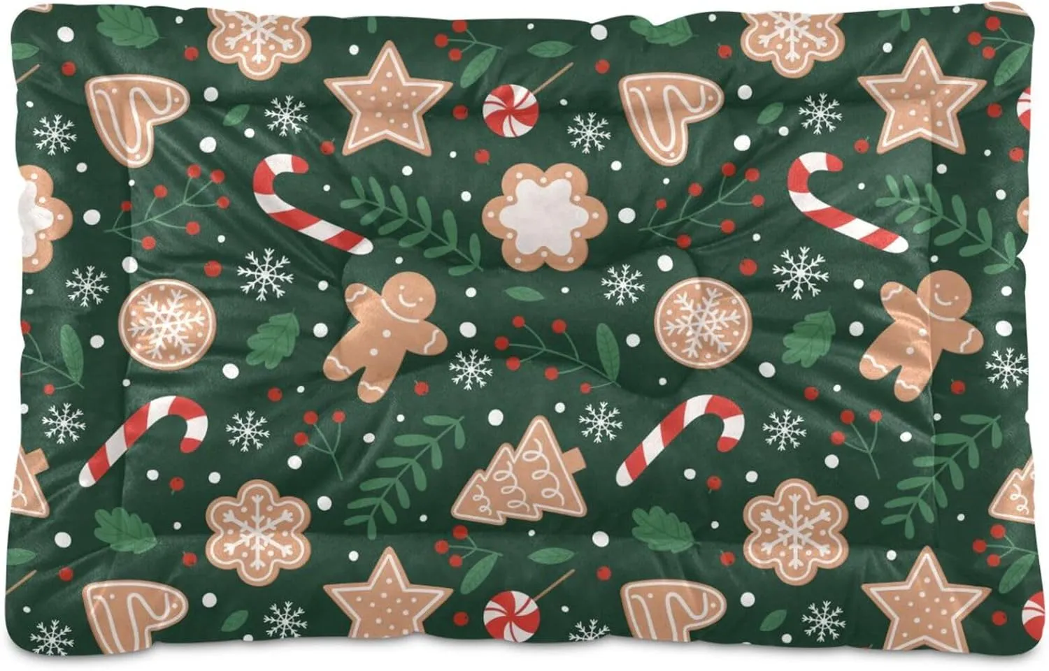 Christmas Gingerbread Cane Dog Bed Cat Bed Soft Washable Pet Crate Mat Non Slip Comfortable Breathable Crate Kennel Pad for Indoor Small Medium Large Dogs Cats, 24 x 36 Inch