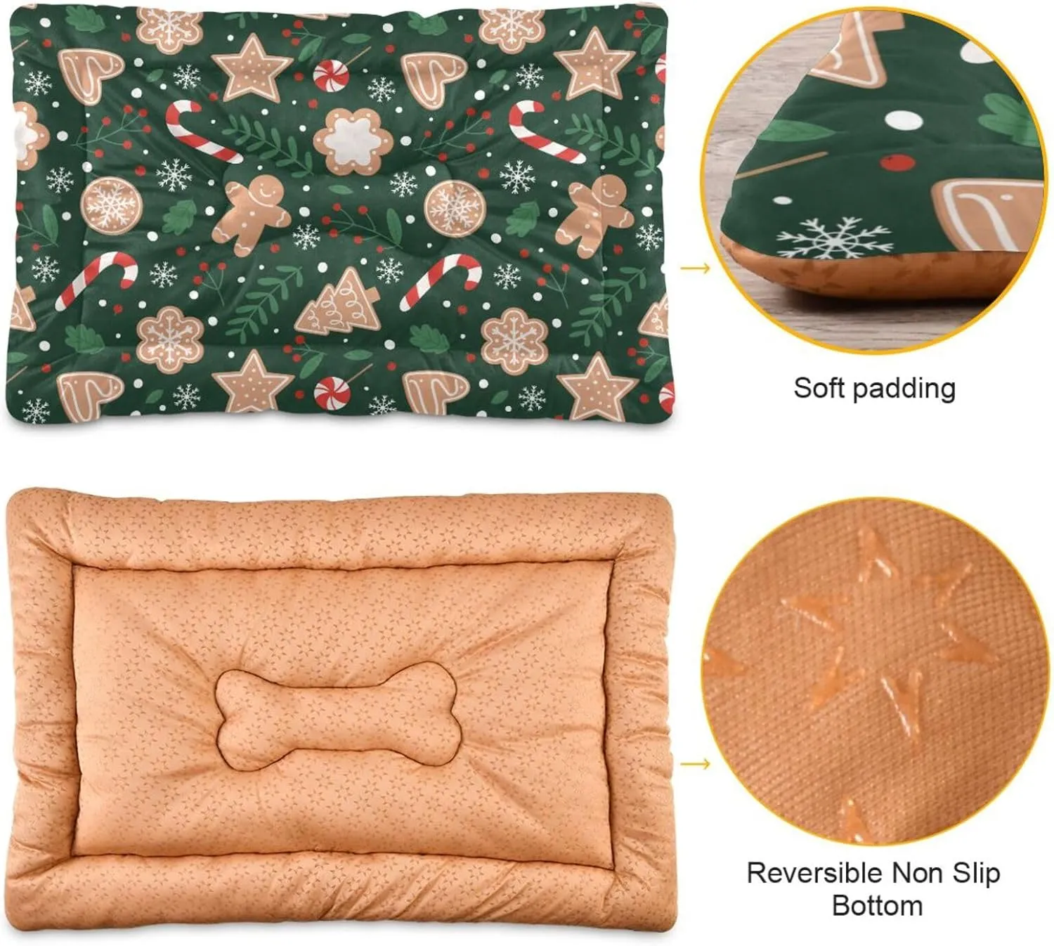 Christmas Gingerbread Cane Dog Bed Cat Bed Soft Washable Pet Crate Mat Non Slip Comfortable Breathable Crate Kennel Pad for Indoor Small Medium Large Dogs Cats, 24 x 36 Inch
