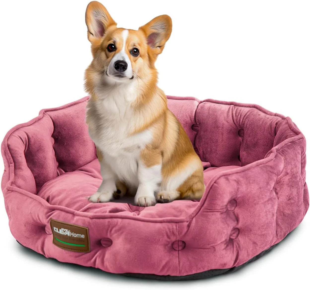 ClevaHome Cat Dog Bed for Small Pets up to 15lbs - Round Cat Beds for Indoor Cats, Machine Washable Comfortable Pet Bed for Puppy and Kitten with Non-Slip Bottom (Plum Pink)