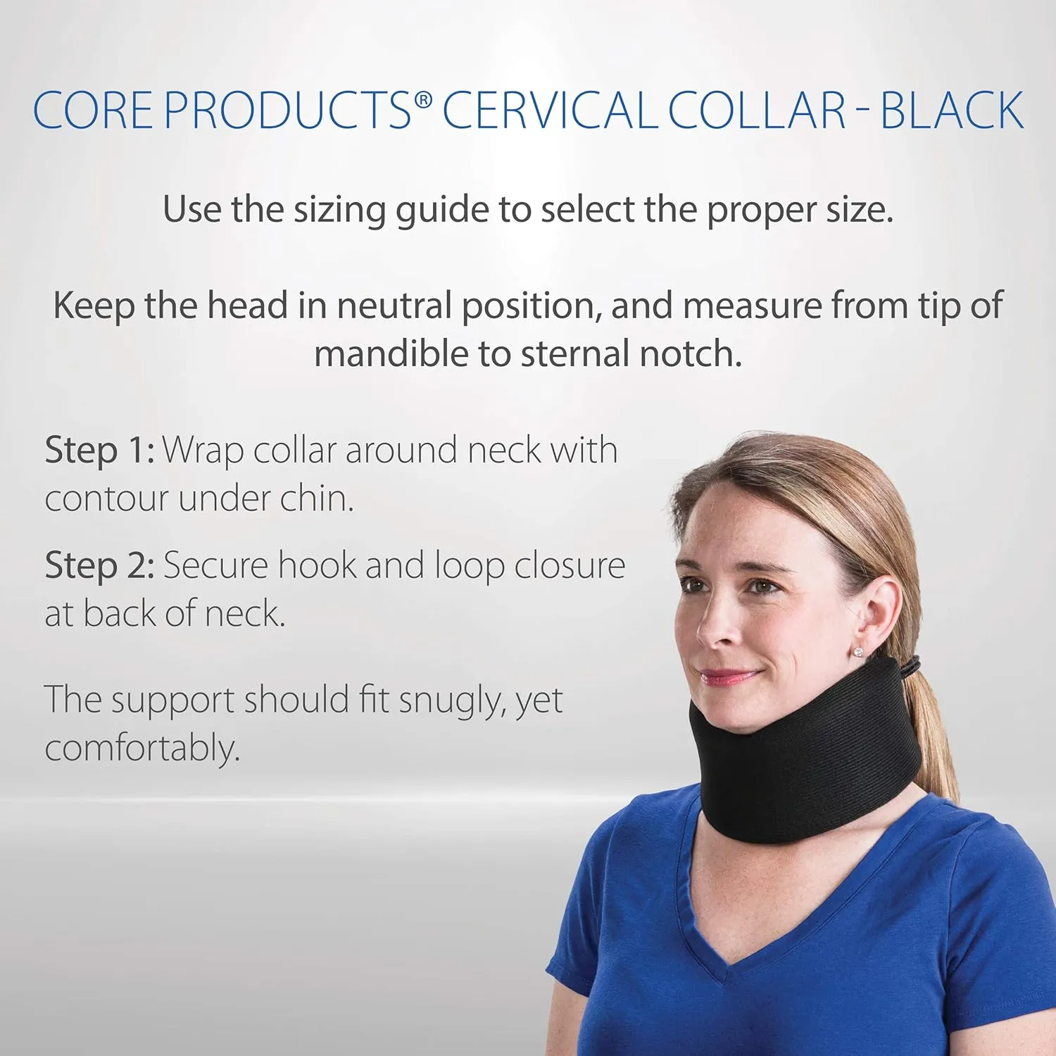 Core Products Soft Foam Cervical Collar Neck Support Brace, Helps Stabilize Vertebrae & Relieve Spinal Pressure for Men & Women - Black, X-Large Fits (3.2-3.7 inch) Height