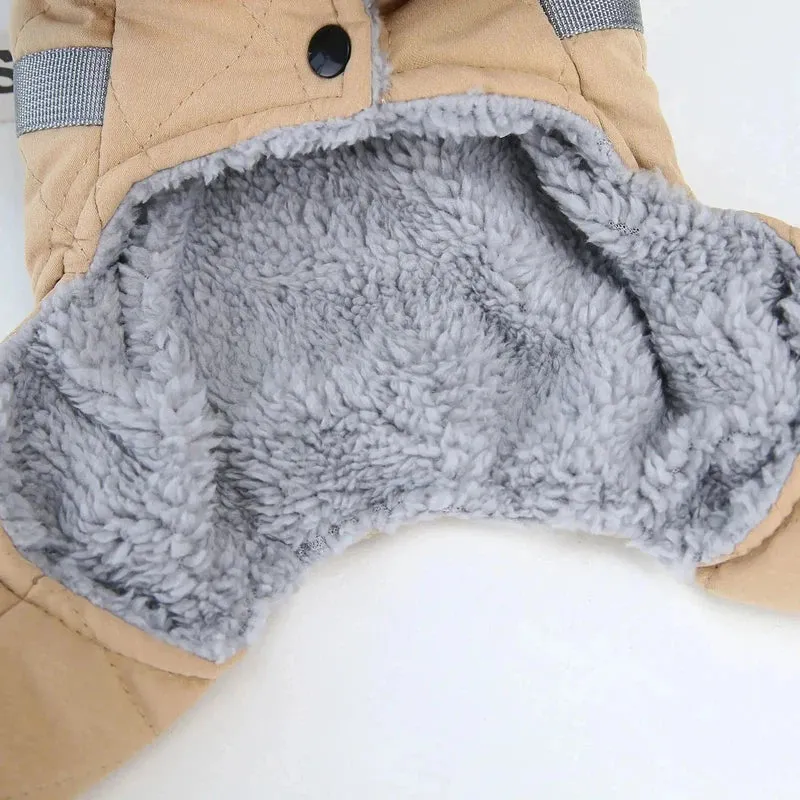 Cozy Fur Collar Dog Overalls with D-Ring