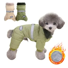 Cozy Fur Collar Dog Overalls with D-Ring