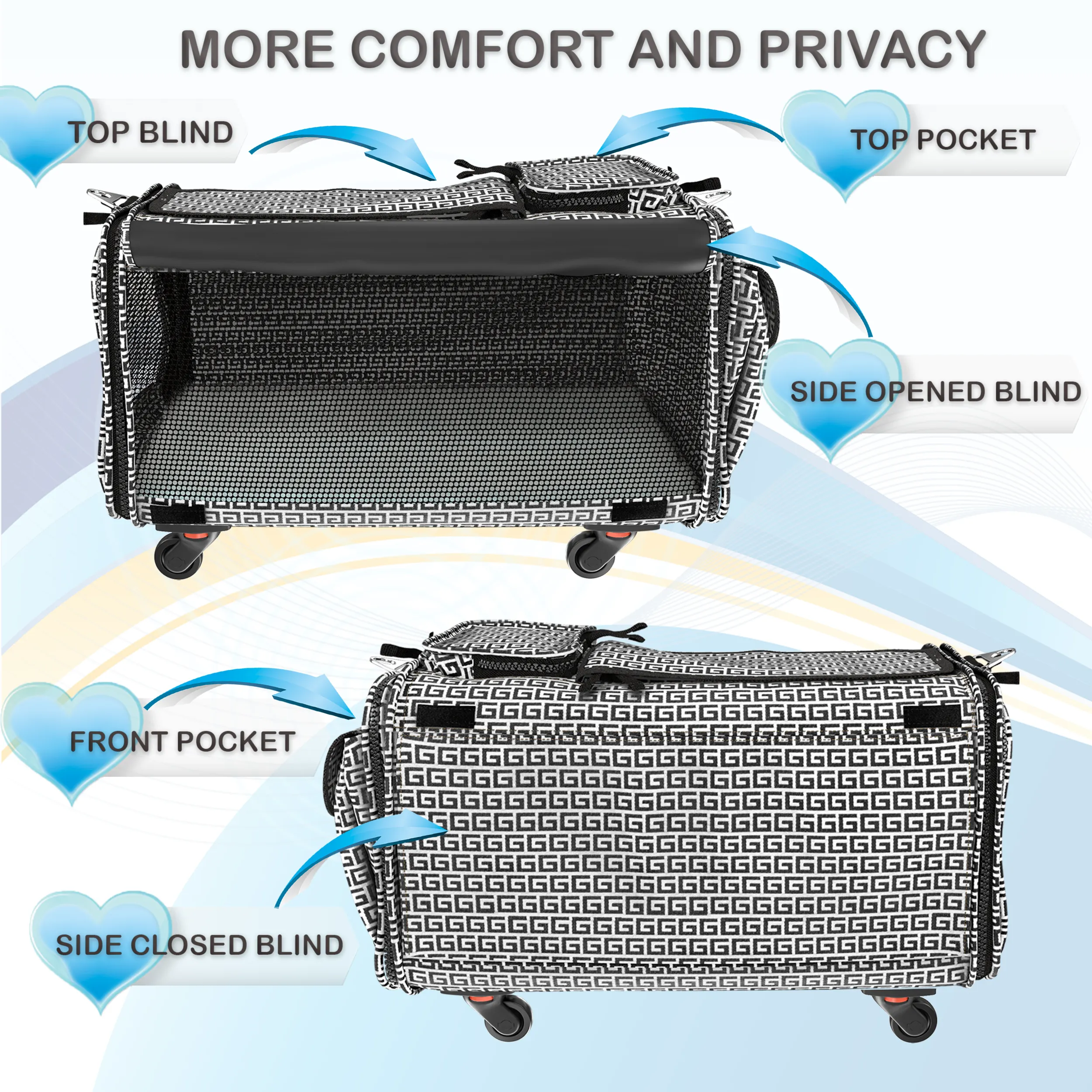 Cozzzy Pet Carrier, wheeled, Framed base, single telescopic handles, Grey