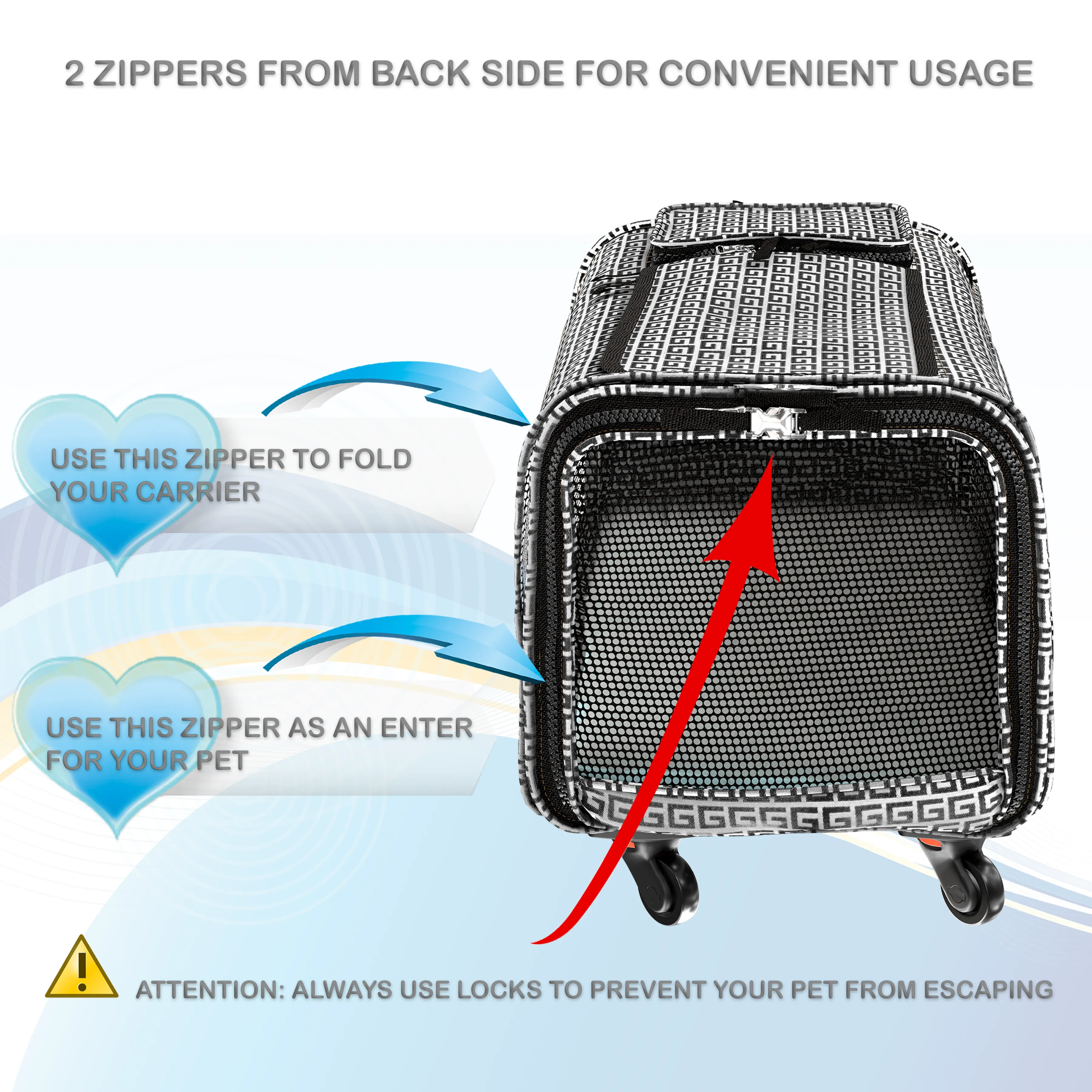 Cozzzy Pet Carrier, wheeled, Framed base, single telescopic handles, Grey
