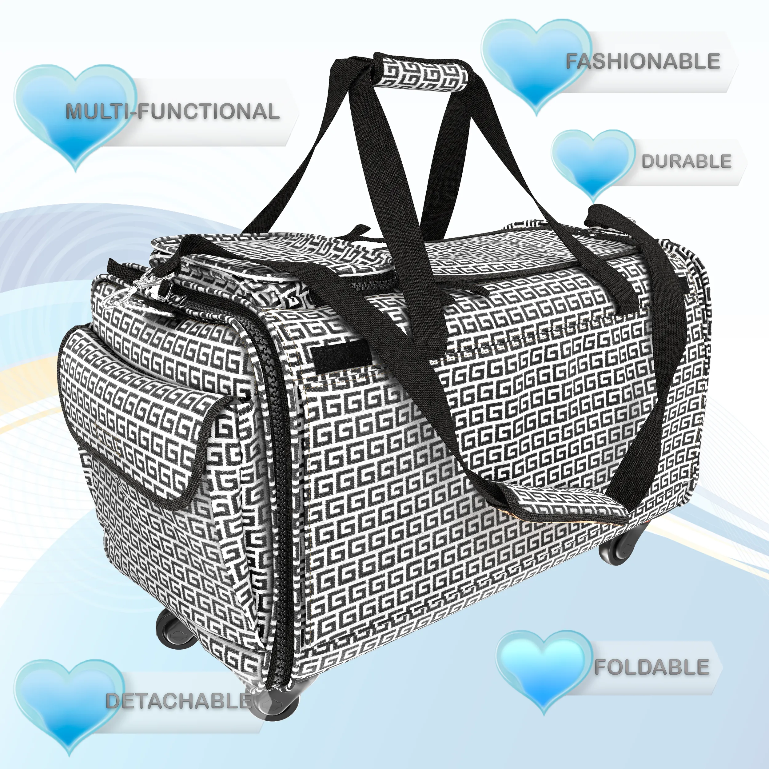 Cozzzy Pet Carrier, wheeled, Framed base, single telescopic handles, Grey
