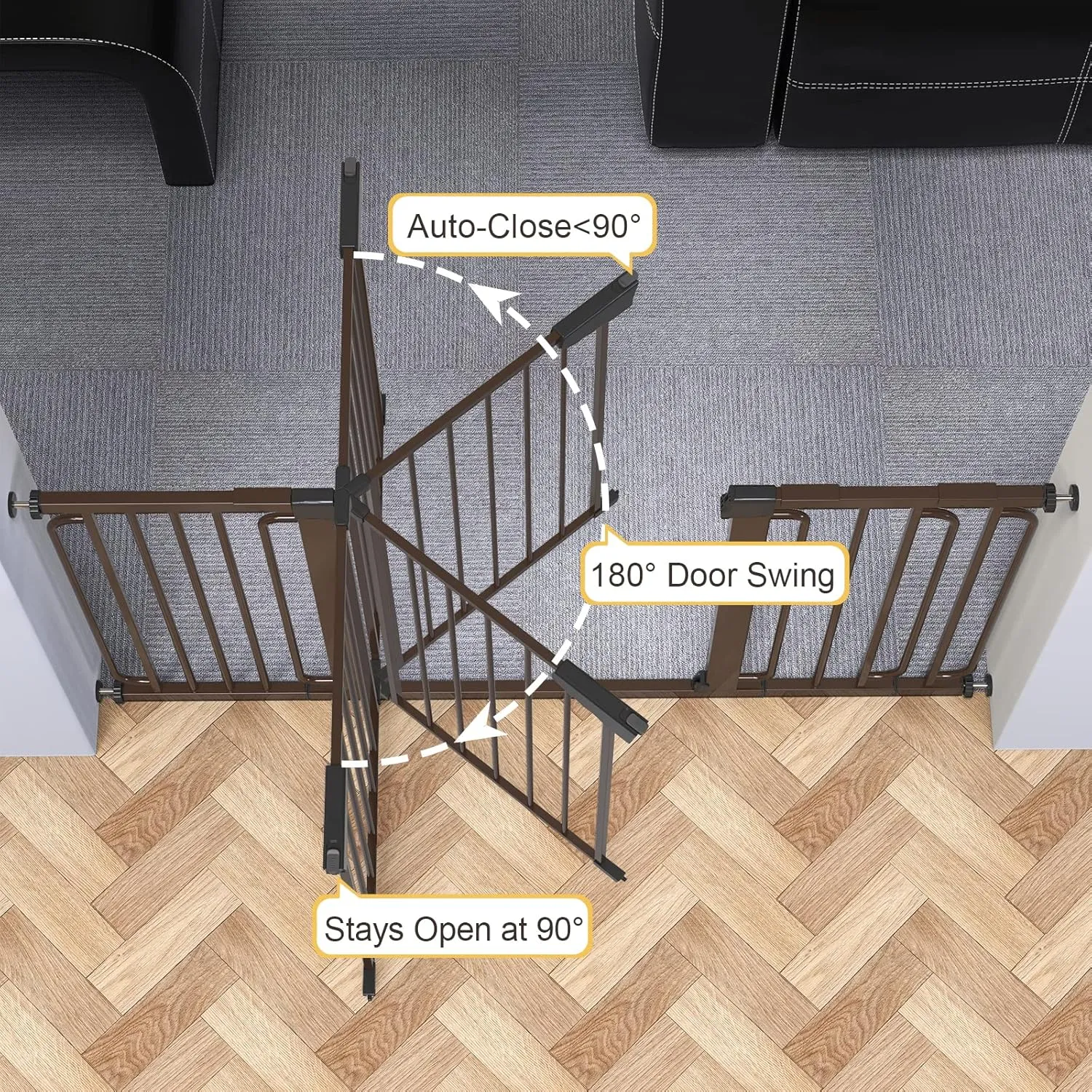 Cumbor 29.7-57" Extra Wide Baby Gate for Stairs, Mom's Choice Awards Winner-Dog Gate for Doorways, Pressure Mounted Walk Through Safety Child Gate for Kids Toddler, Tall Pet Puppy Fence Gate, Brown