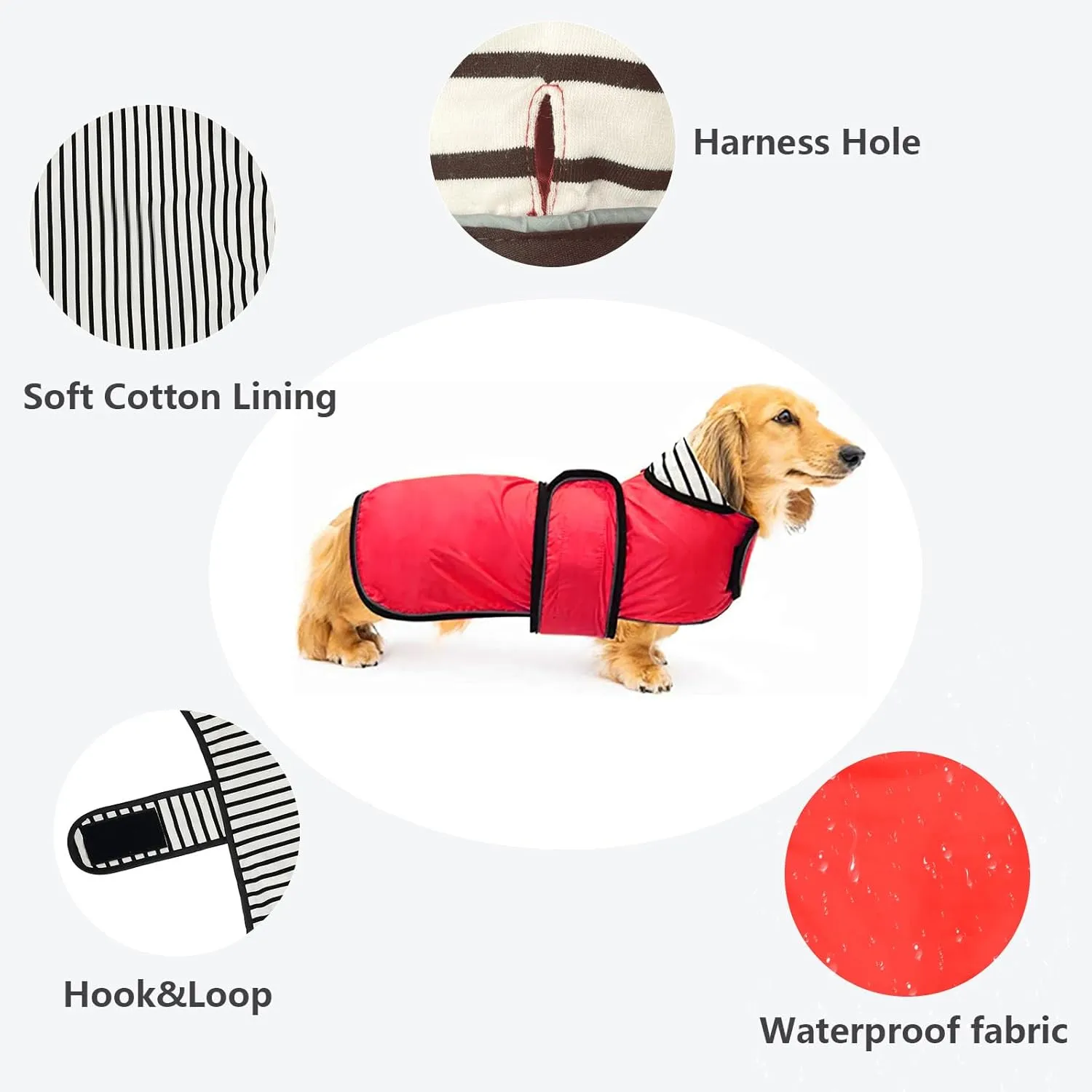 Dachshund Raincoat Corgi Raincoat Dogs Waterproof fit for Dachshunds Weiner Long Back Breeds with Reflective Stripe Great Coverage in Autumn Winter - Red - M