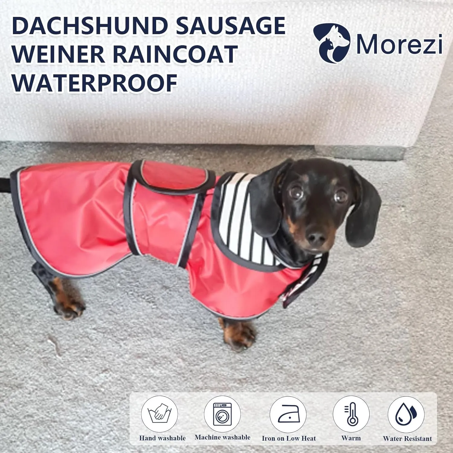 Dachshund Raincoat Corgi Raincoat Dogs Waterproof fit for Dachshunds Weiner Long Back Breeds with Reflective Stripe Great Coverage in Autumn Winter - Red - M